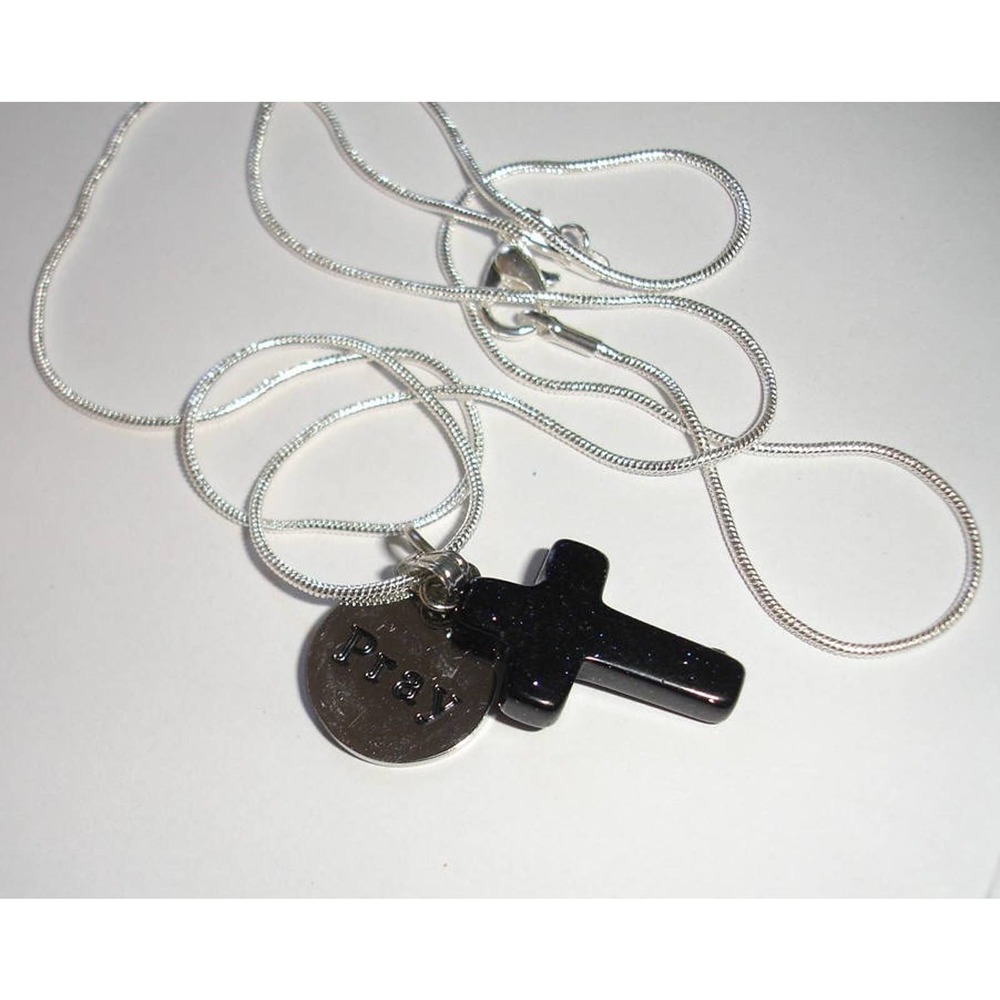 Goldstone Cross Pray Necklace Religious - Picture 9 of 9